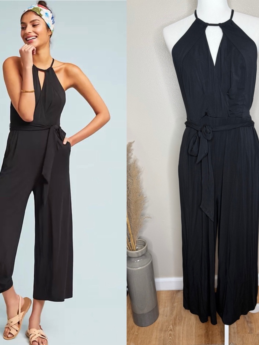 Anthropologie Maeve Corinna Black Wide Leg Jersey Jumpsuit Size‎ Medium